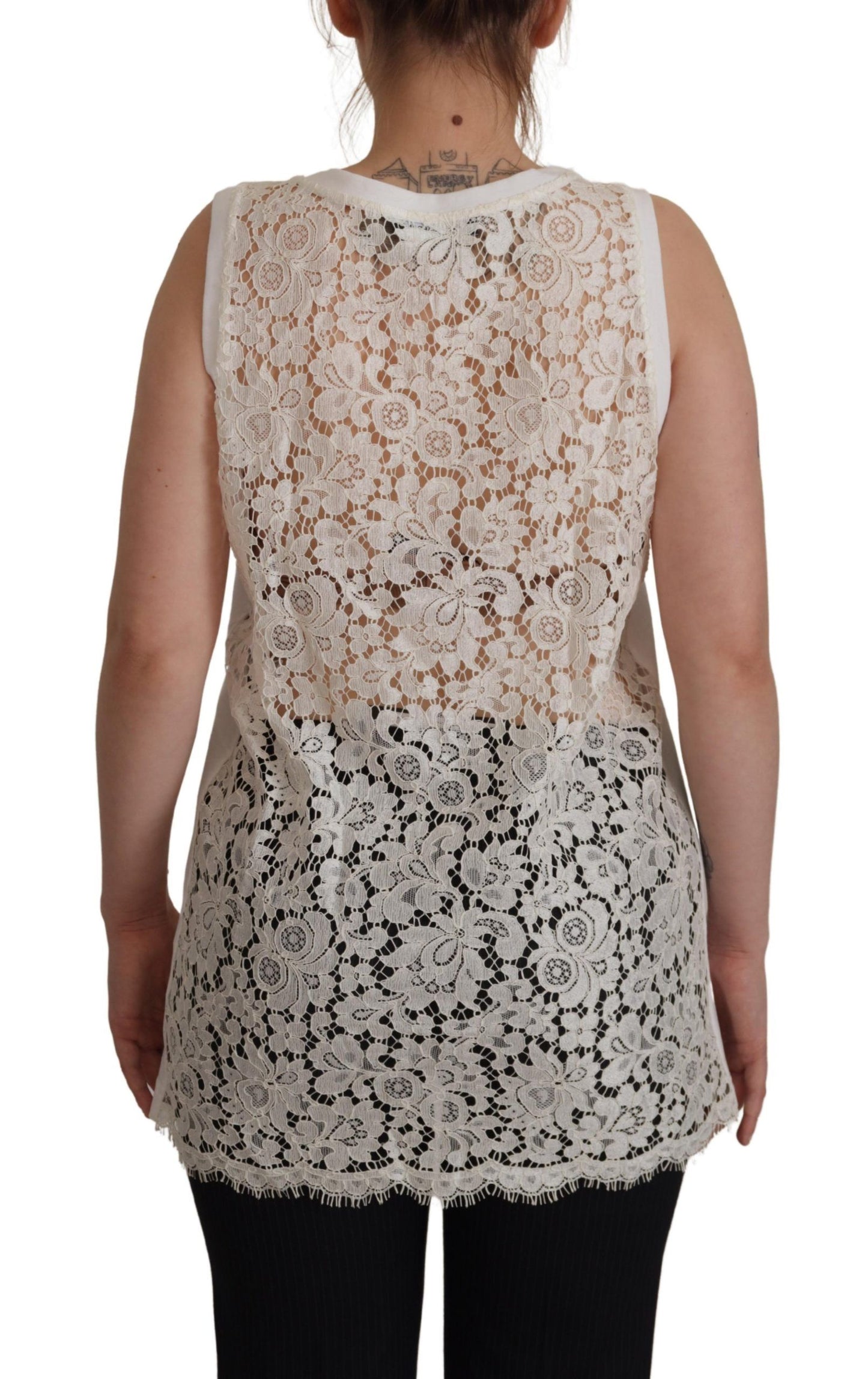 Dolce &amp; Gabbana Elegant White Embellished Sleeveless Tee