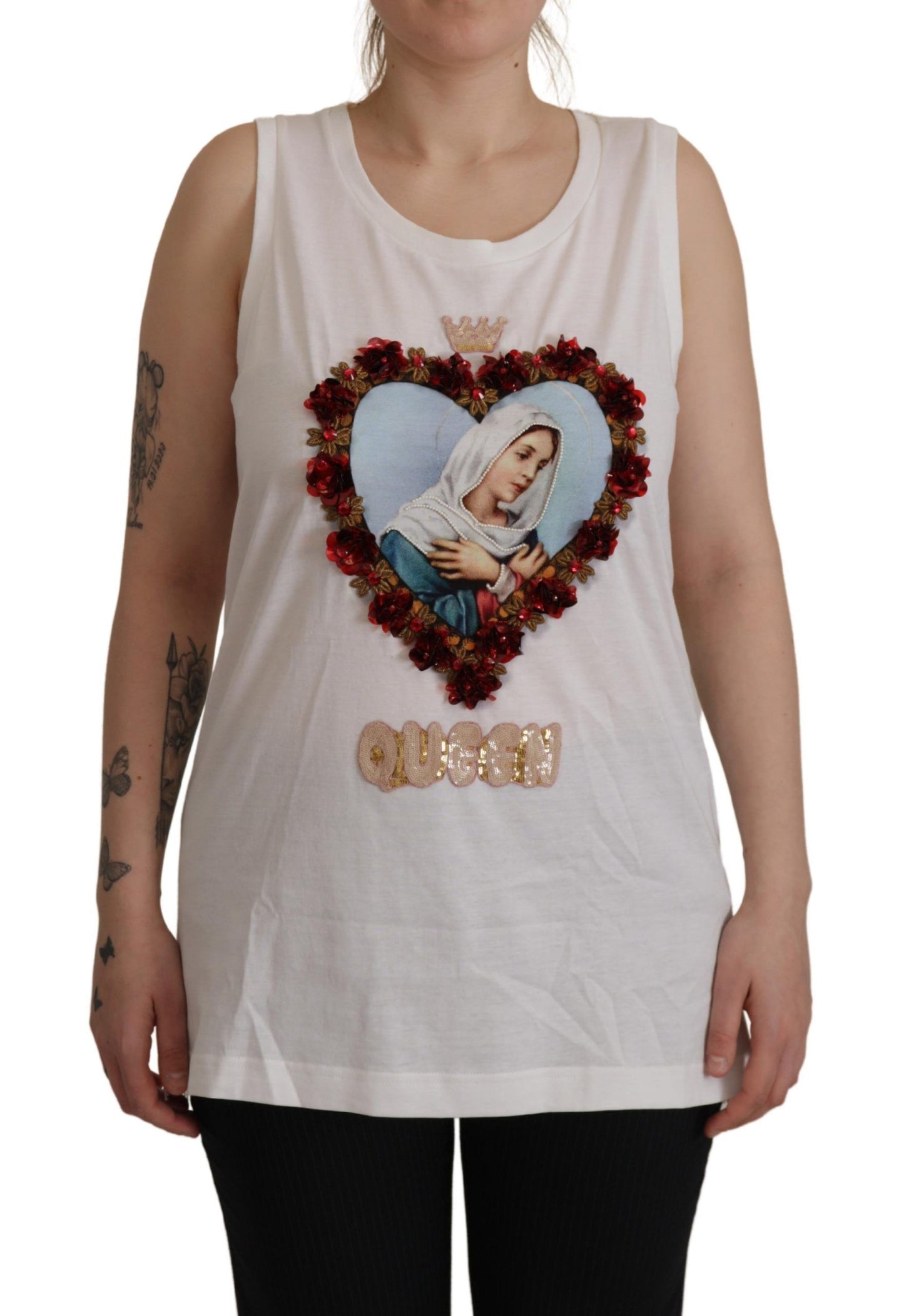 Dolce &amp; Gabbana Elegant White Embellished Sleeveless Tee