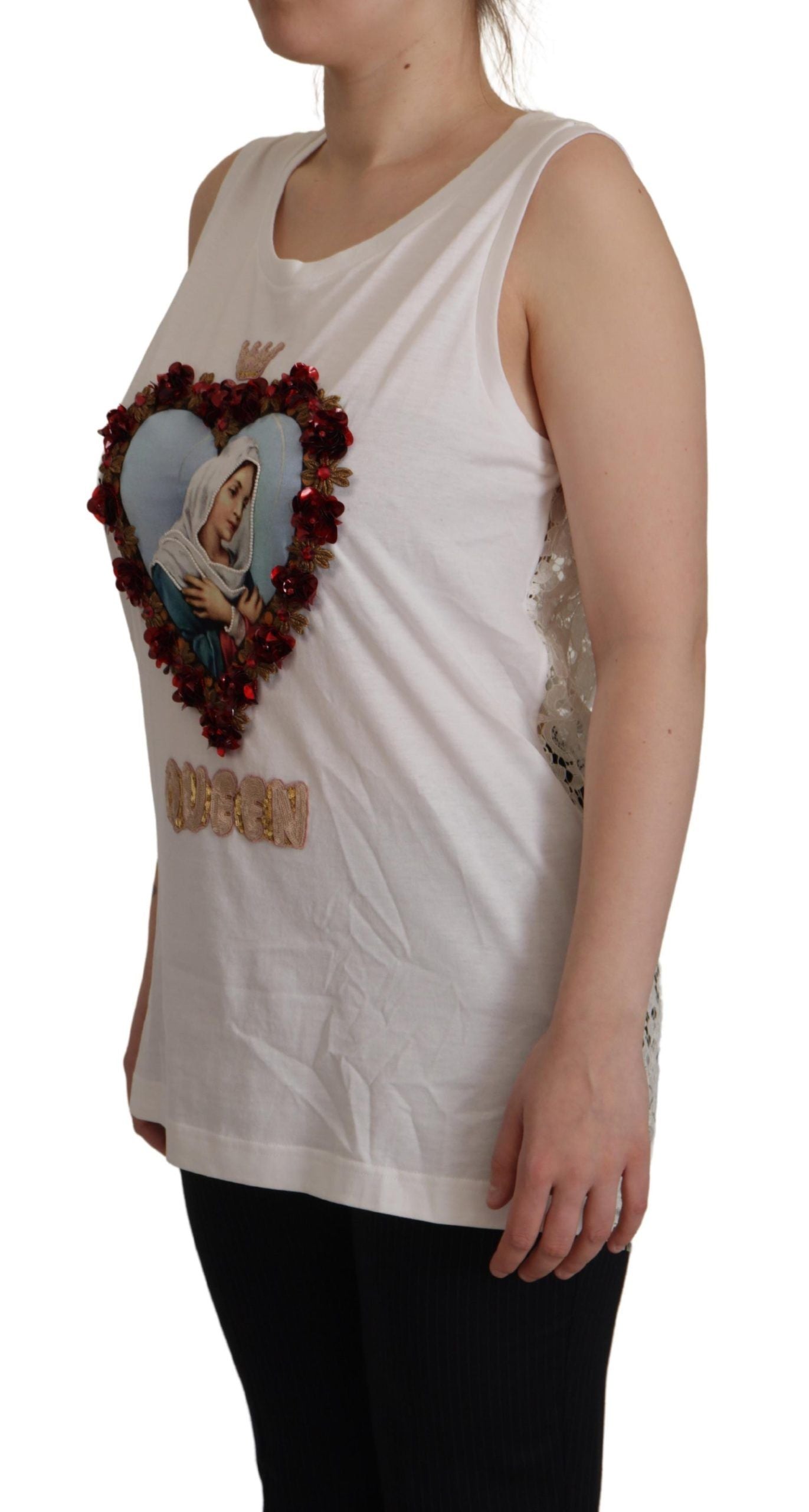 Dolce &amp; Gabbana Elegant White Embellished Sleeveless Tee