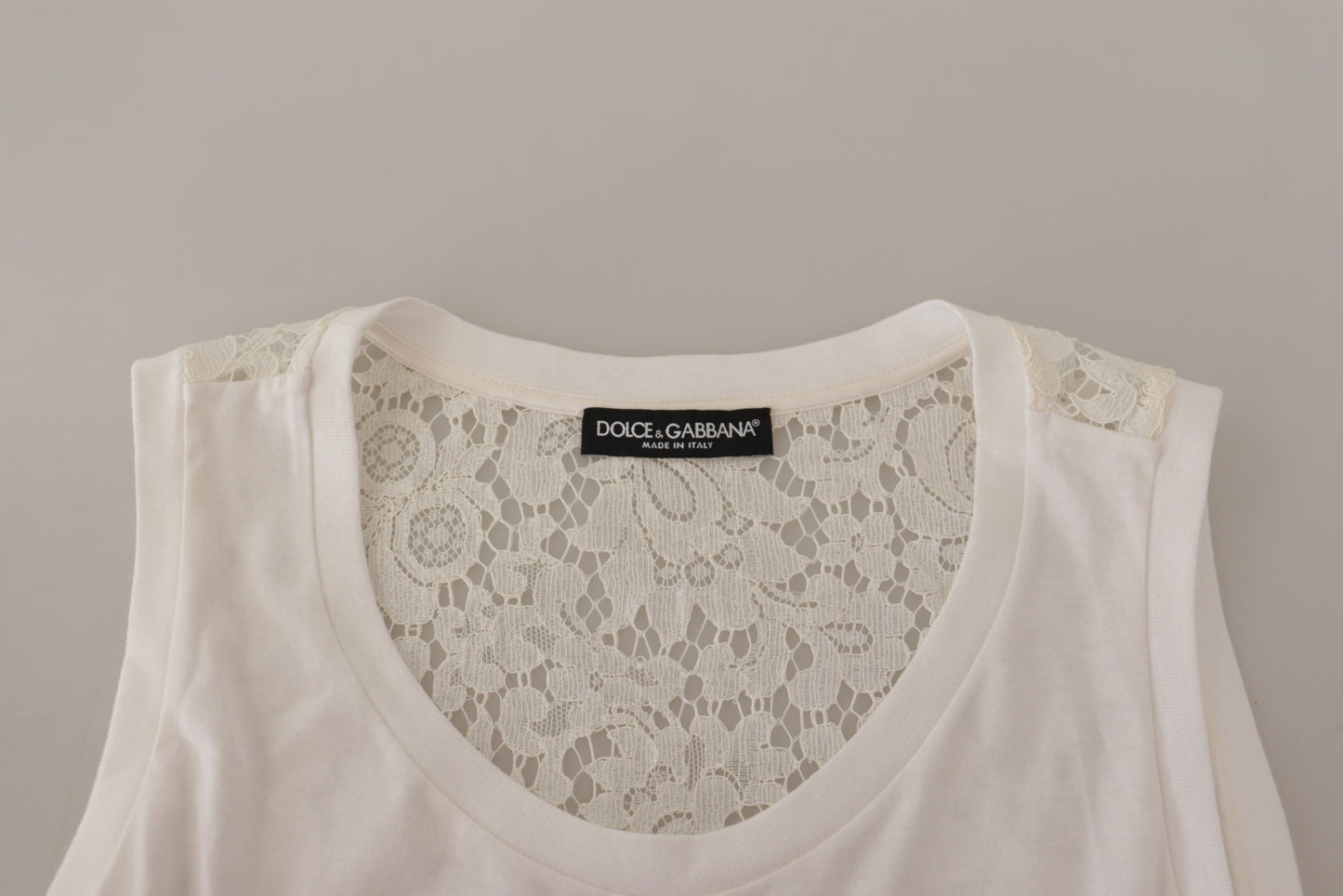 Dolce &amp; Gabbana Elegant White Embellished Sleeveless Tee