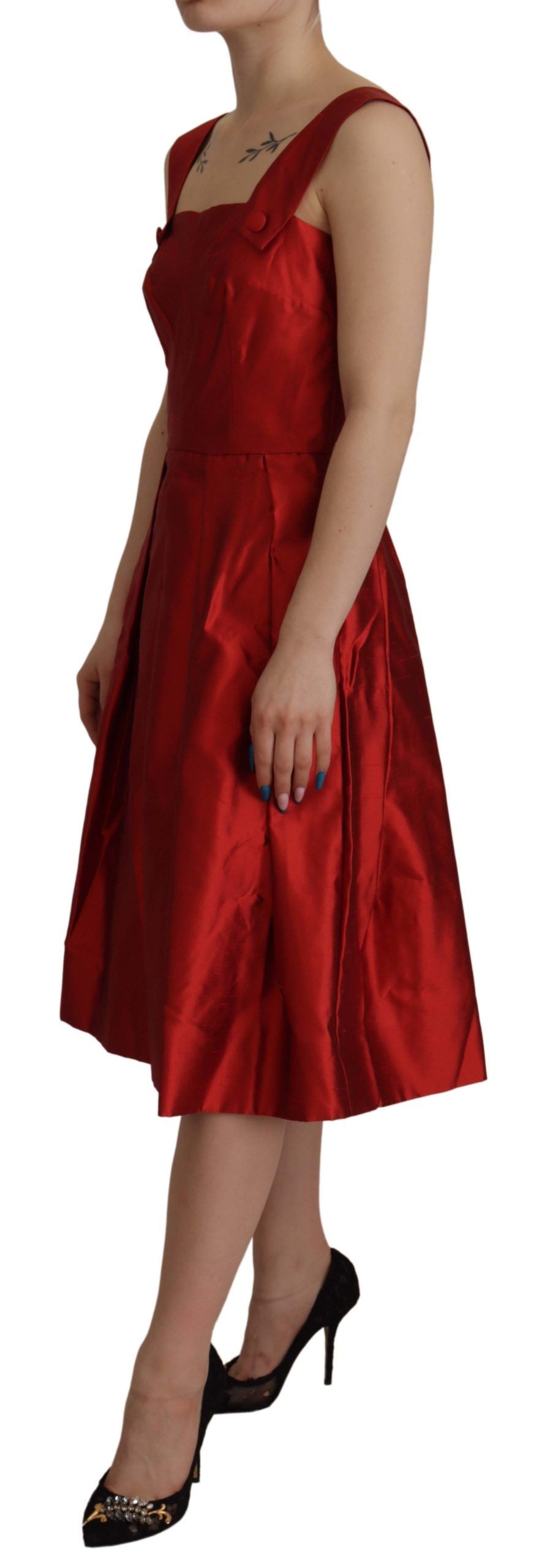 Dolce &amp; Gabbana Bright red silk A-line midi dress