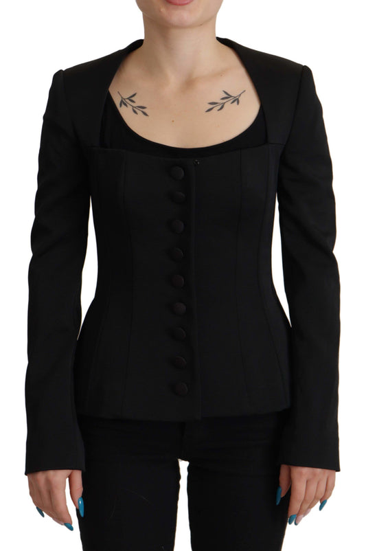 Dolce &amp; Gabbana Simple black snap jacket with silk lining