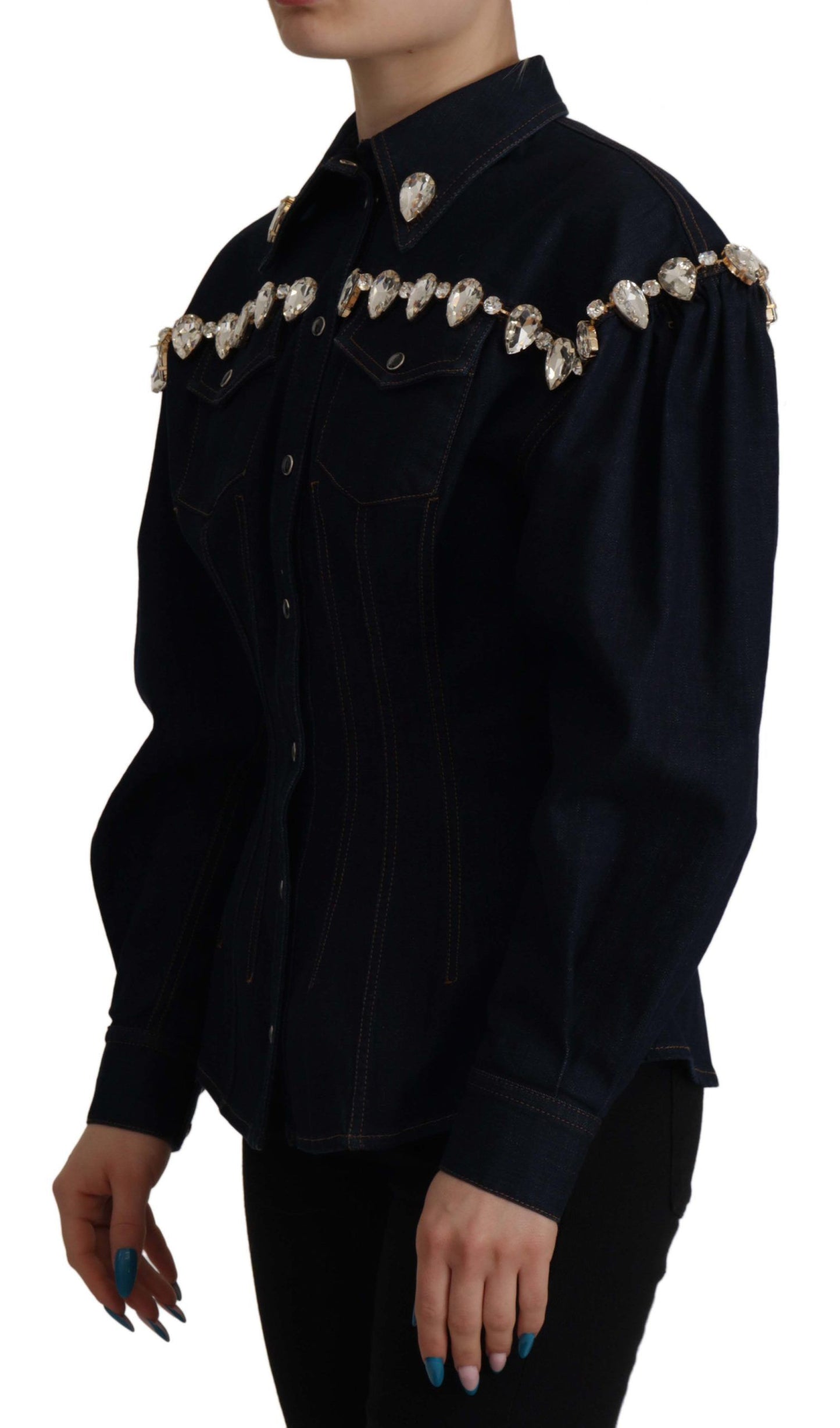 Dolce &amp; Gabbana Elegant denim jacket with crystal embellishment