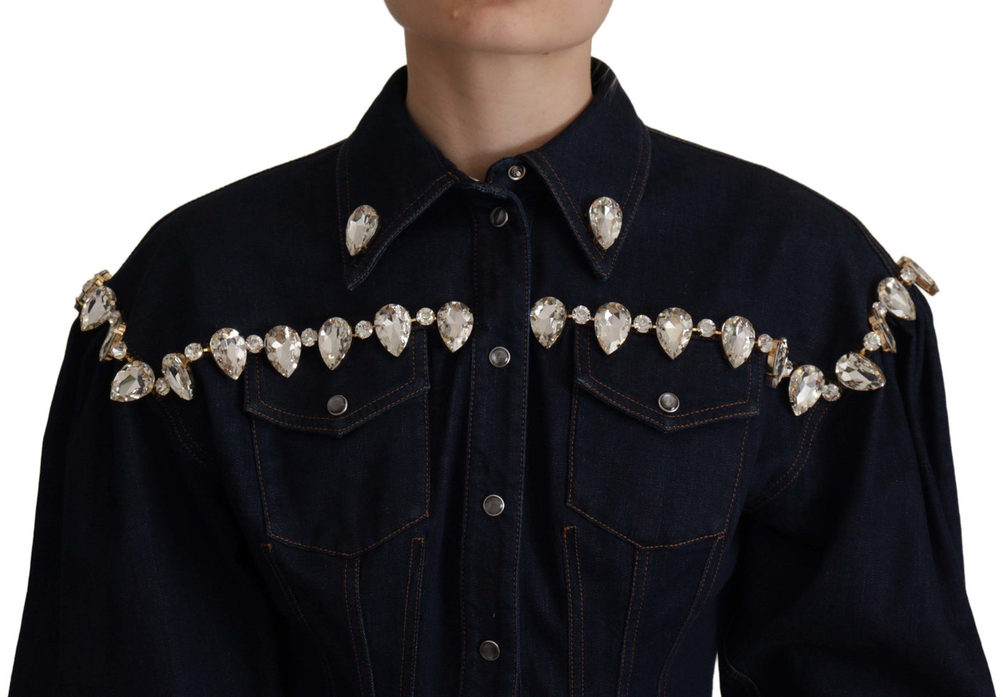 Dolce &amp; Gabbana Elegant denim jacket with crystal embellishment