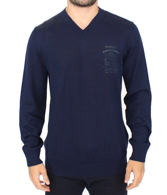 Ermanno Scervino Elegant blue V-neck sweater in wool blend