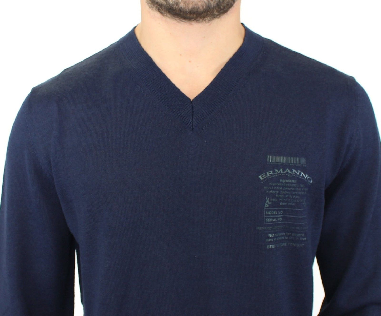 Ermanno Scervino Elegant blue V-neck sweater in wool blend