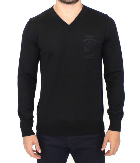 Ermanno Scervino Elegant black V-neck sweater in wool blend