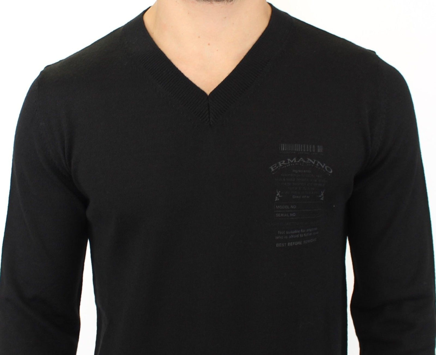 Ermanno Scervino Elegant black V-neck sweater in wool blend