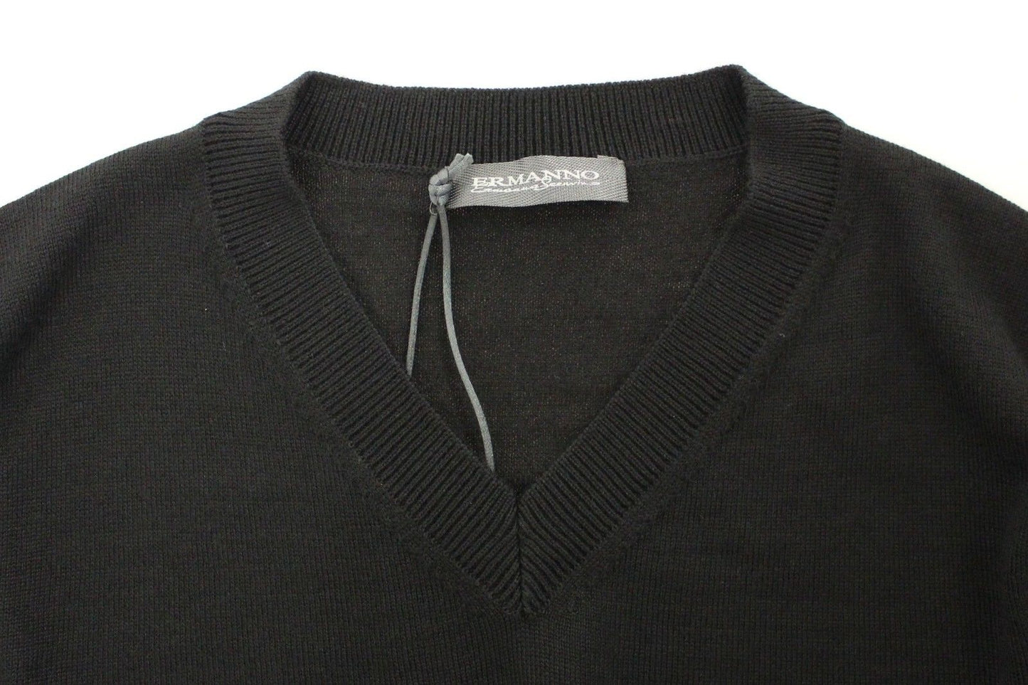 Ermanno Scervino Elegant black V-neck sweater in wool blend