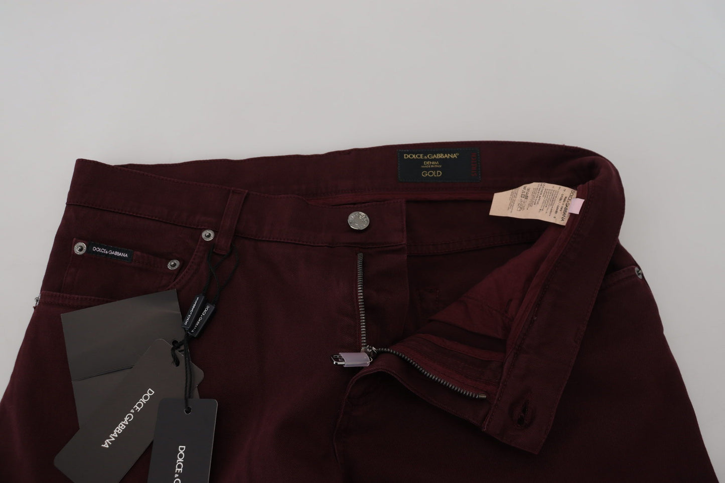 Dolce &amp; Gabbana Slim Fit Bordeaux Jeans - Italian Luxury