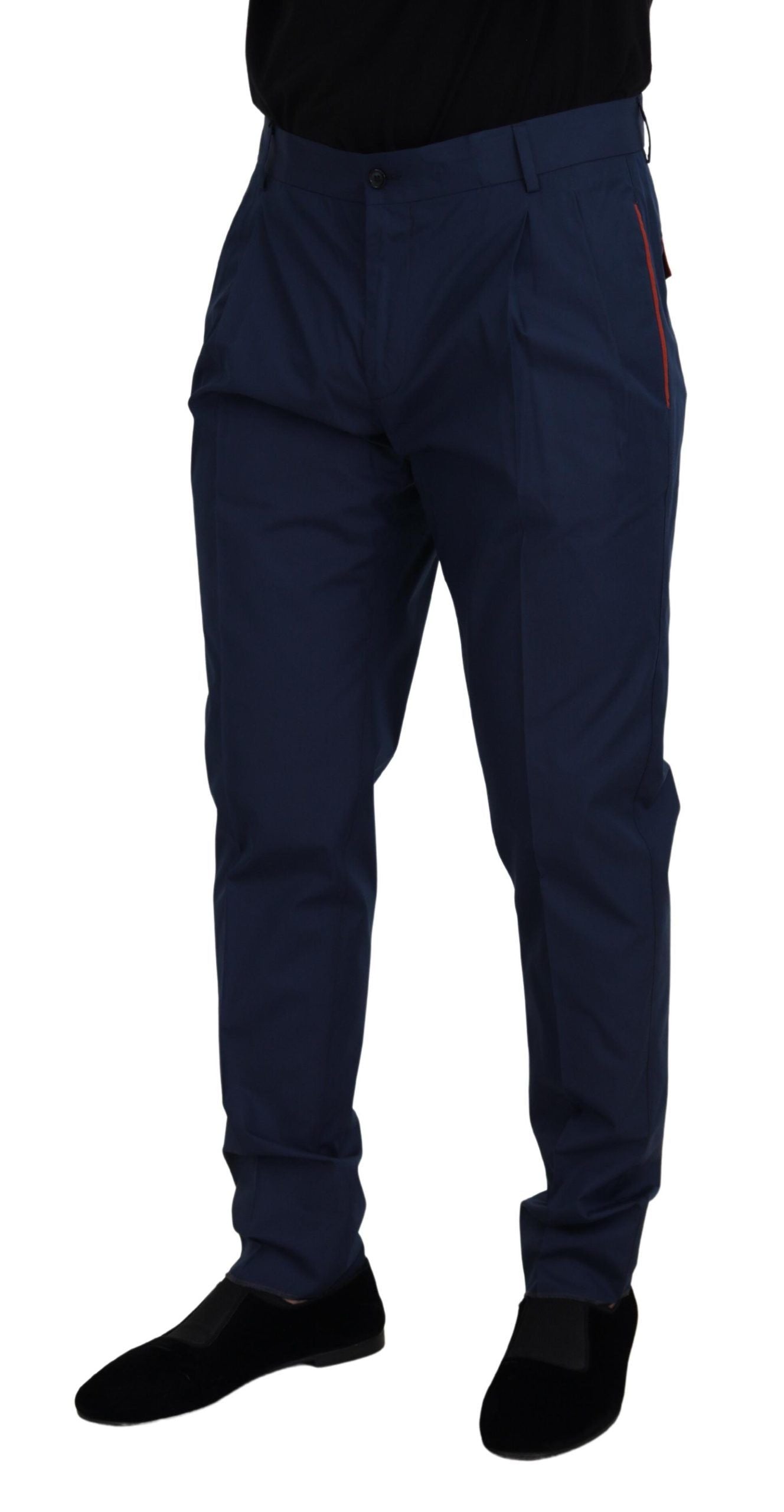 Dolce & Gabbana Elegante Slim Fit Chinos aus blauer Seidenmischung