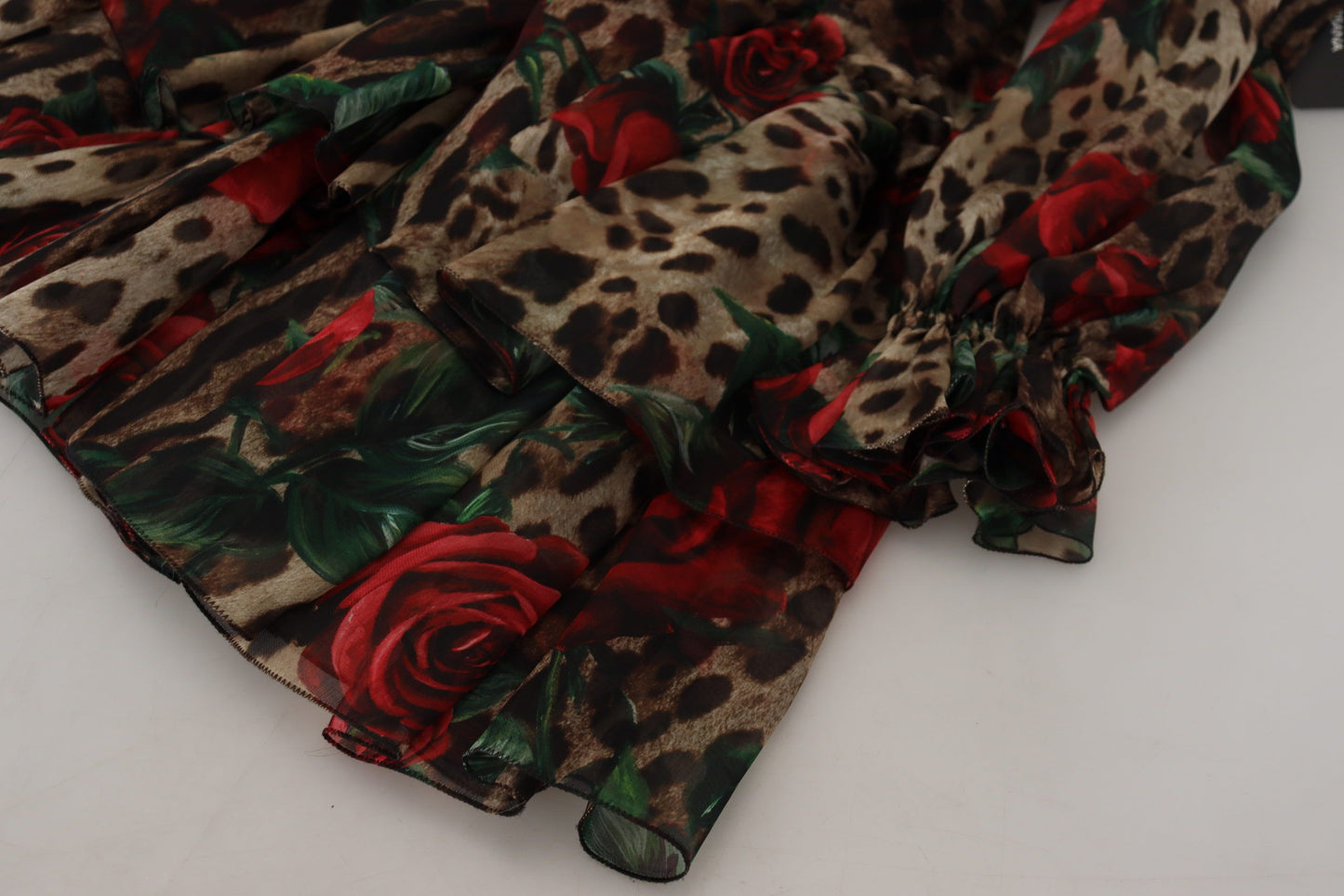 Dolce &amp; Gabbana silk dress with leopard print and red roses