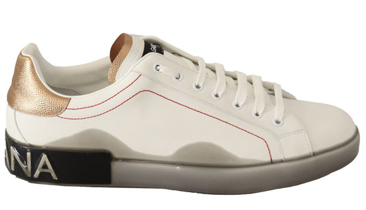 Dolce &amp; Gabbana Elegant Leather Sneakers in White and Gold