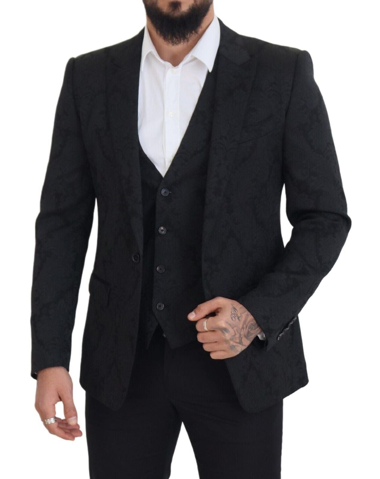 Dolce &amp; Gabbana Elegant ensemble of black martini suit, jacket and vest