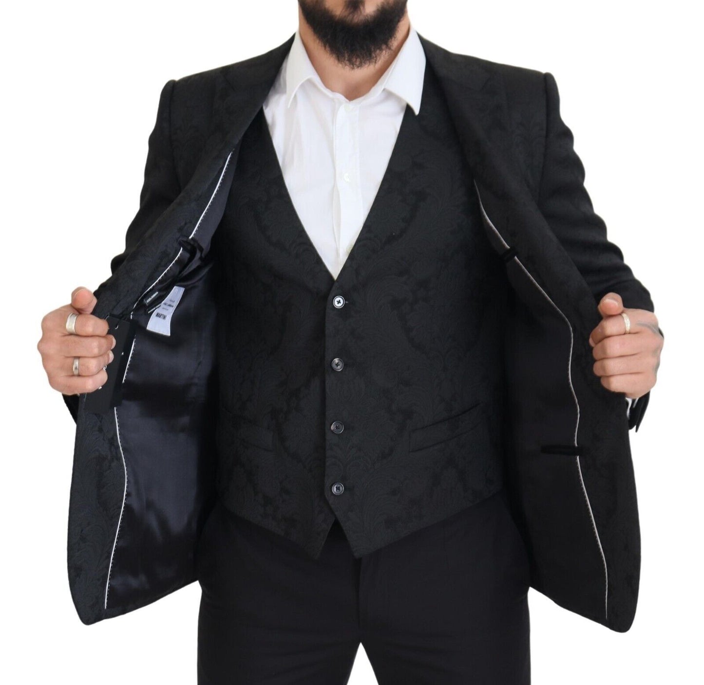 Dolce &amp; Gabbana Elegant ensemble of black martini suit, jacket and vest