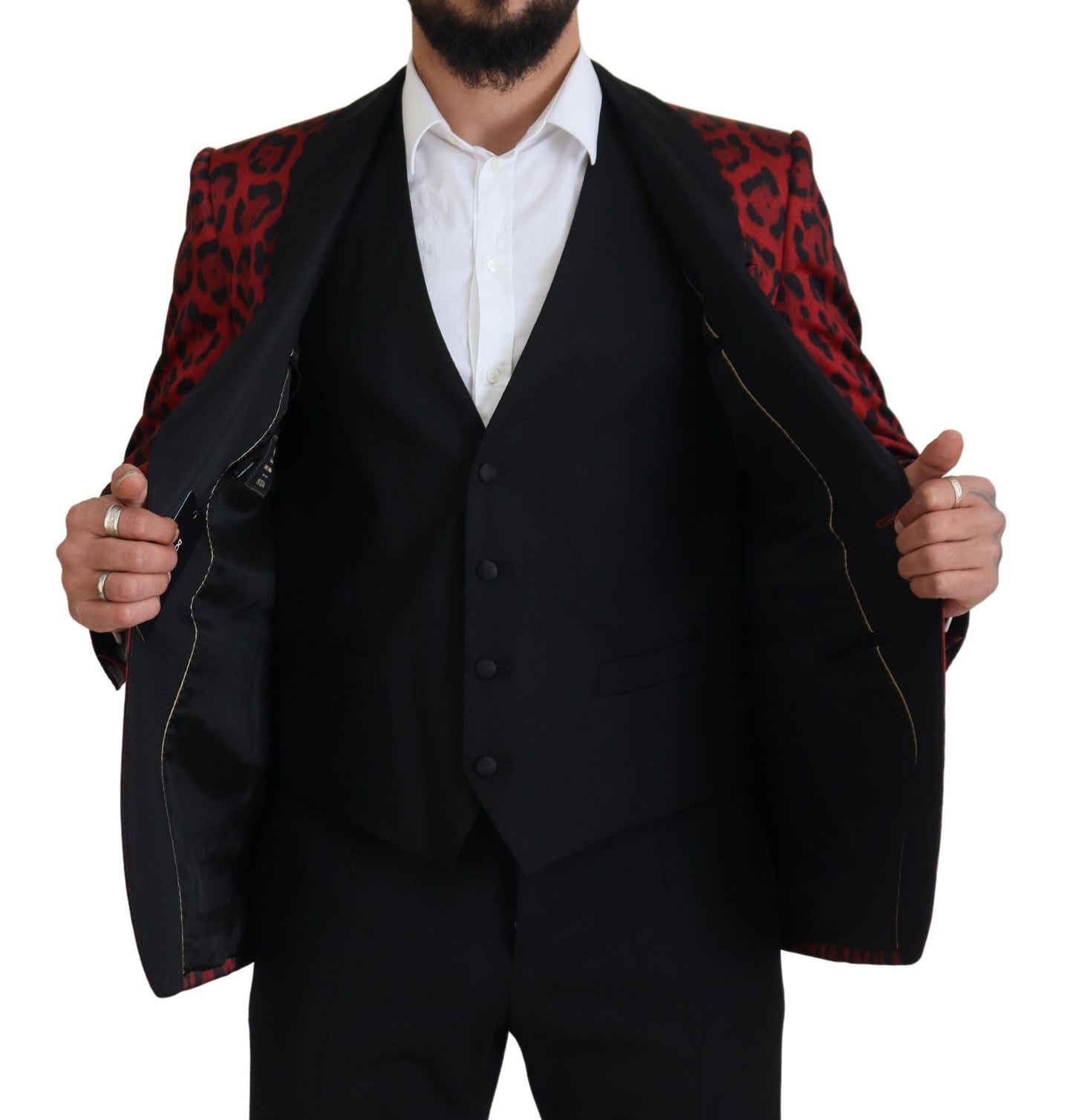 Dolce &amp; Gabbana Bright red three-piece suit with leopard print