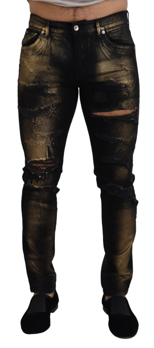 Dolce &amp; Gabbana Elegant Black and Gold Dust Jeans