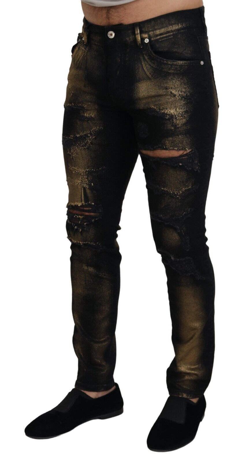 Dolce &amp; Gabbana Elegant Black and Gold Dust Jeans