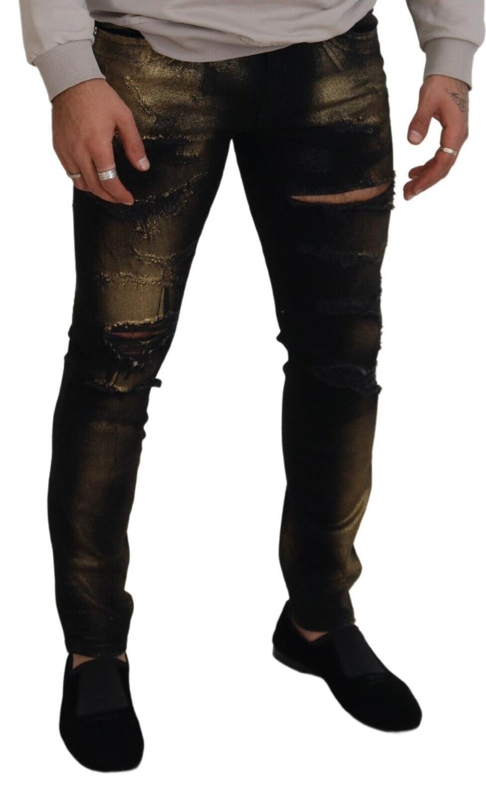 Dolce &amp; Gabbana Elegant Black and Gold Dust Jeans