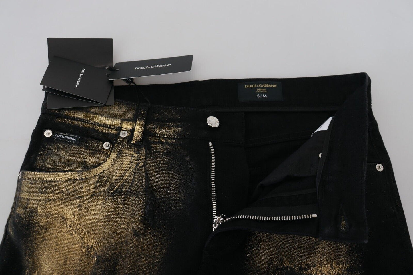 Dolce &amp; Gabbana Elegant Black and Gold Dust Jeans