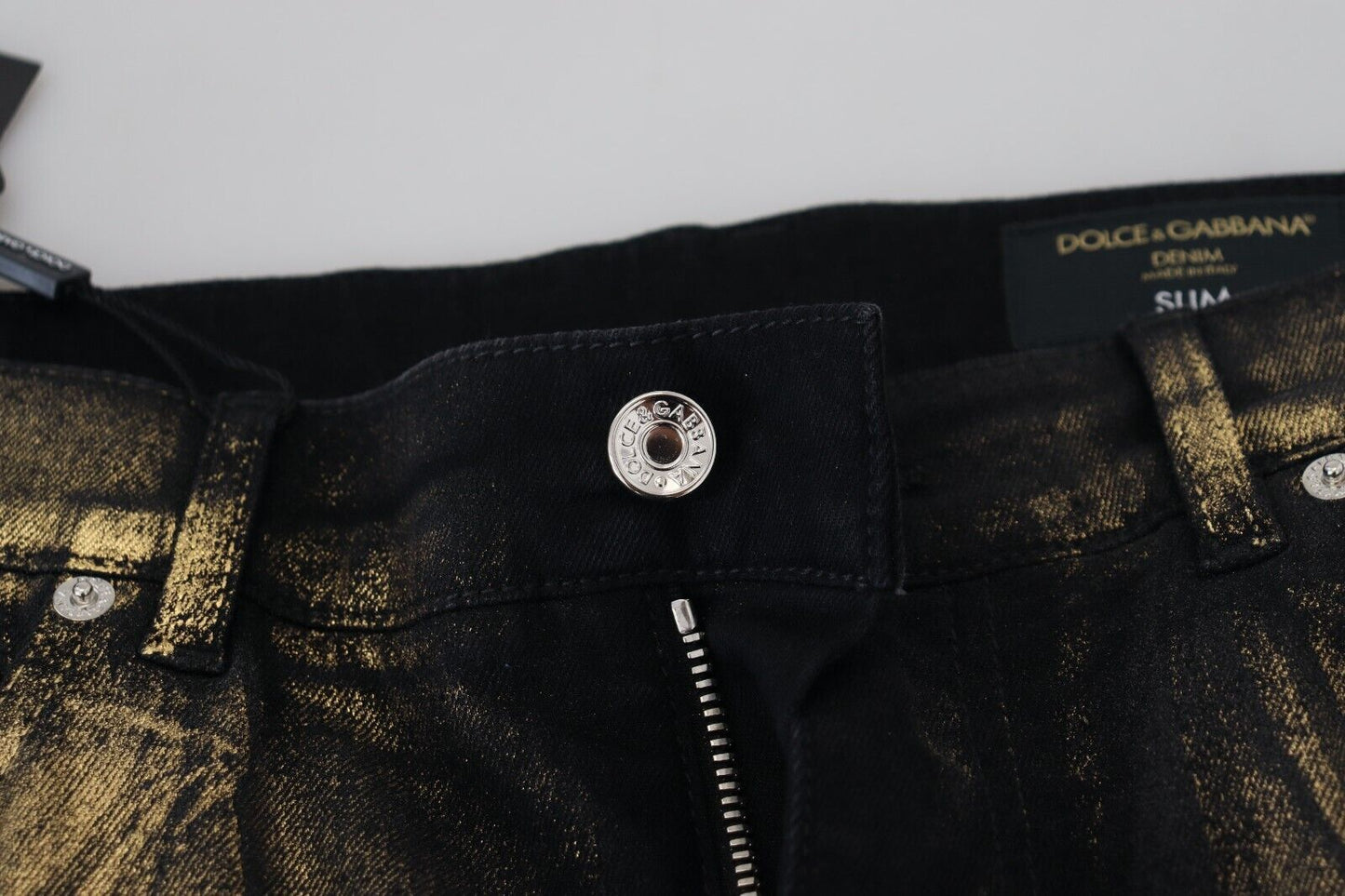 Dolce &amp; Gabbana Elegant Black and Gold Dust Jeans