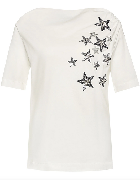 Liu Jo Elegant white cotton T-shirt with rhinestone accents