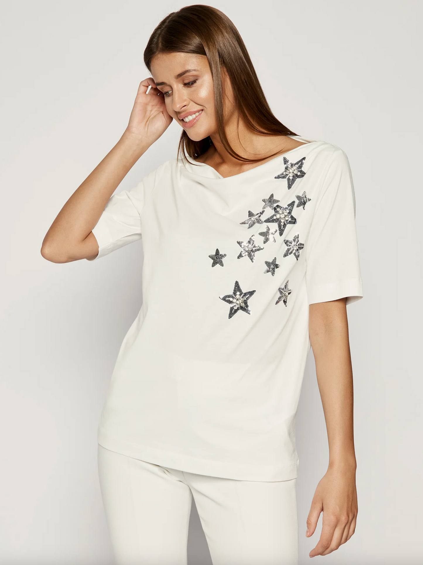 Liu Jo Elegant white cotton T-shirt with rhinestone accents