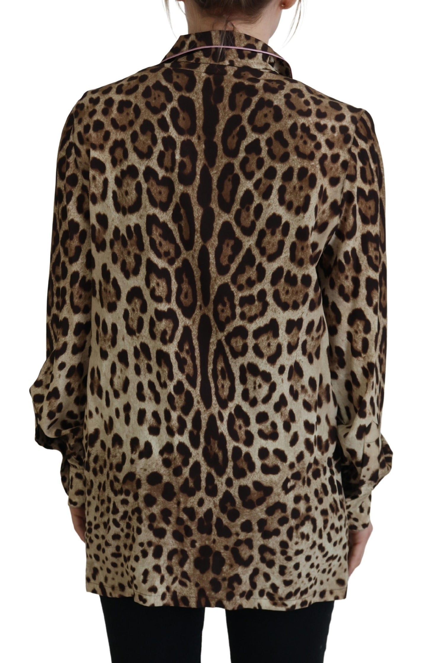 Dolce &amp; Gabbana Elegant leopard print silk top with collar