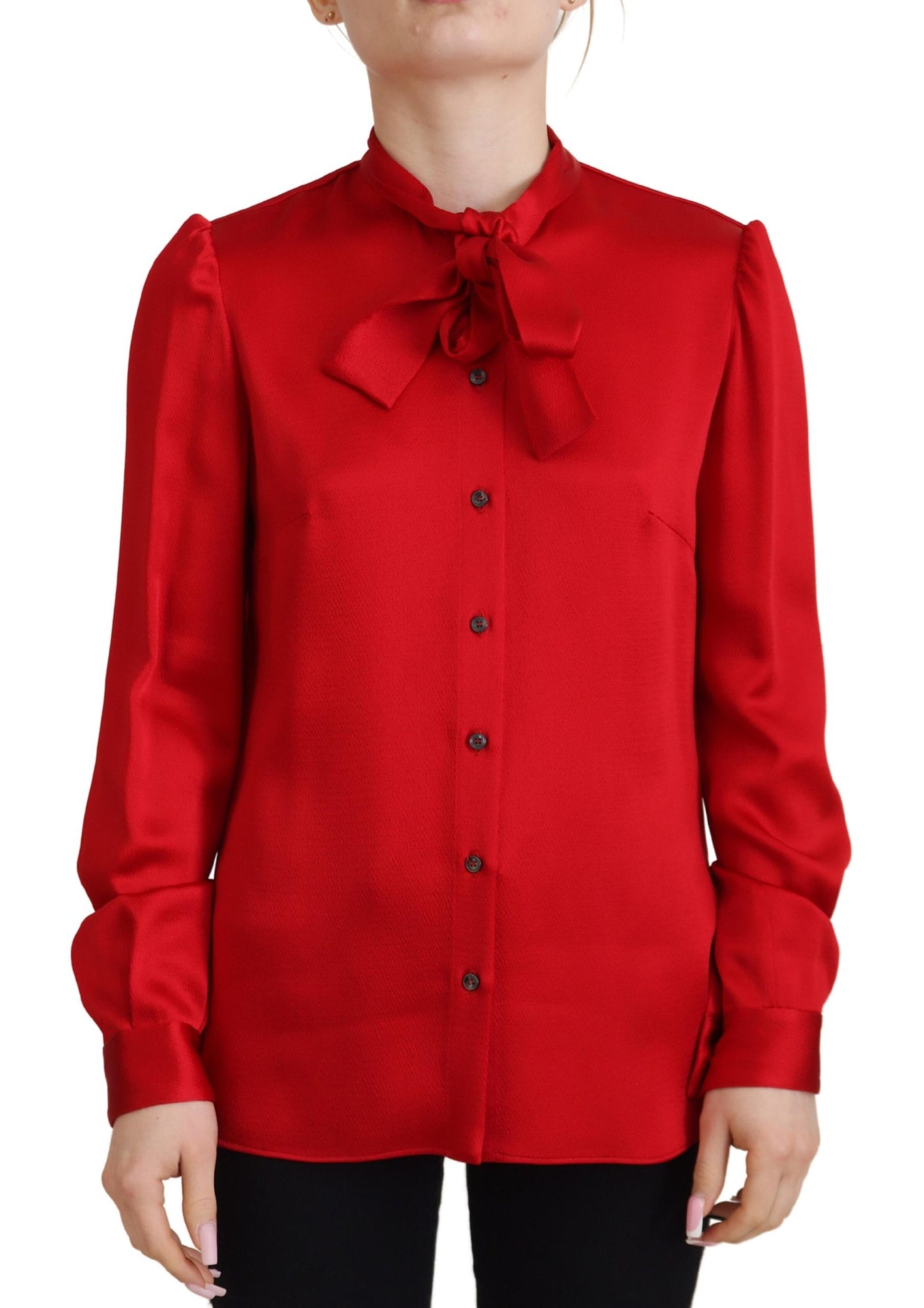 Dolce &amp; Gabbana Elegant red blouse with Ascot collar