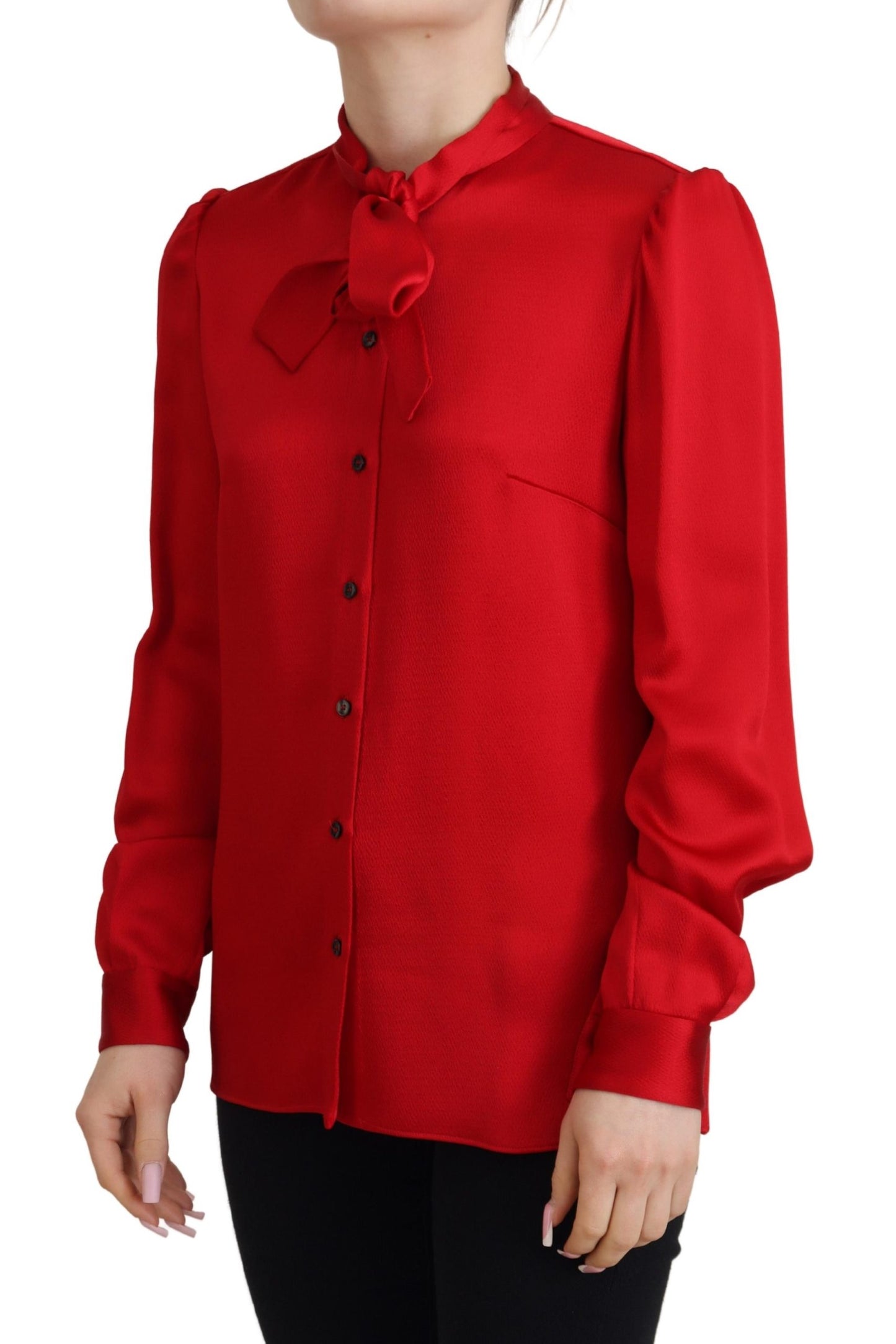 Dolce &amp; Gabbana Elegant red blouse with Ascot collar