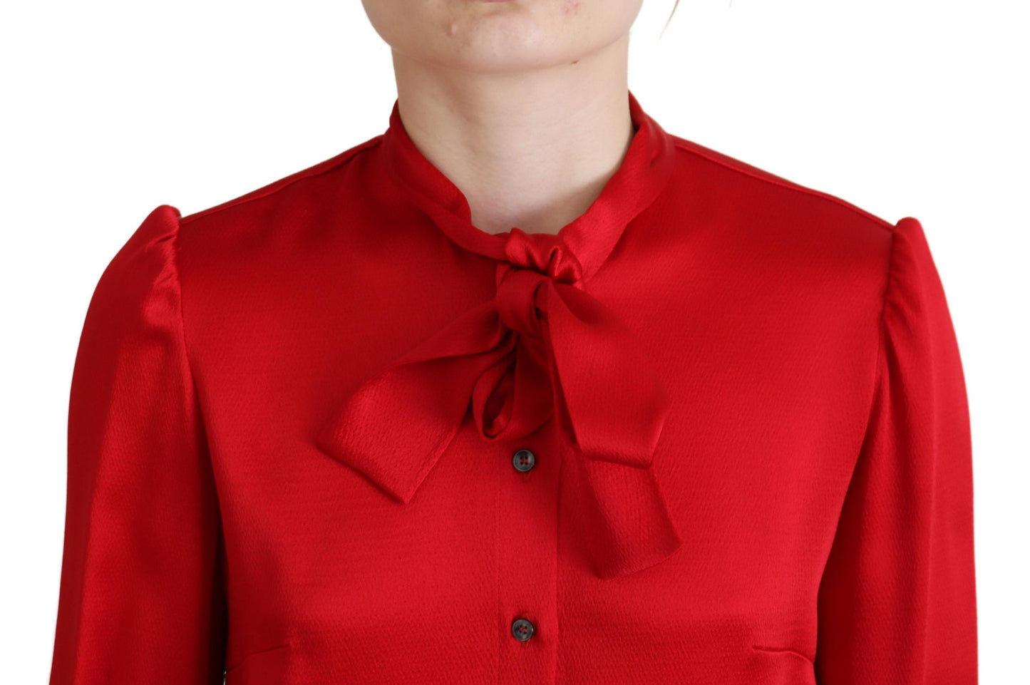 Dolce &amp; Gabbana Elegant red blouse with Ascot collar