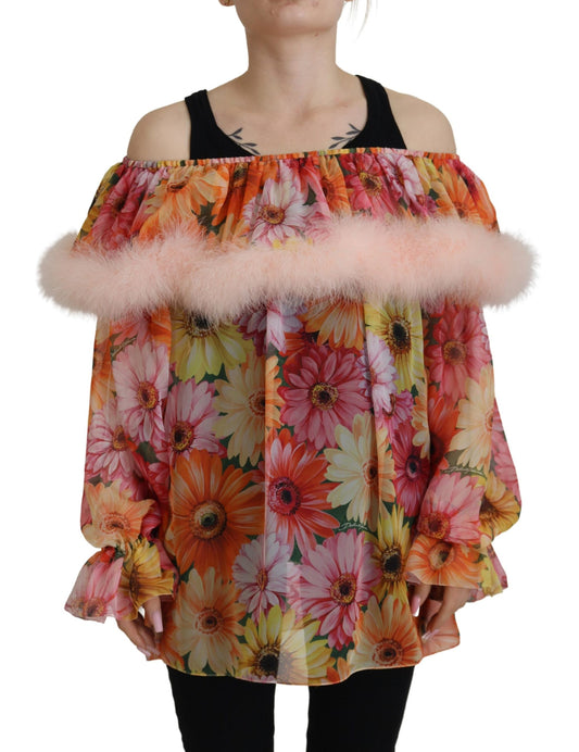 Dolce &amp; Gabbana Elegant off-the-shoulder blouse made of floral silk