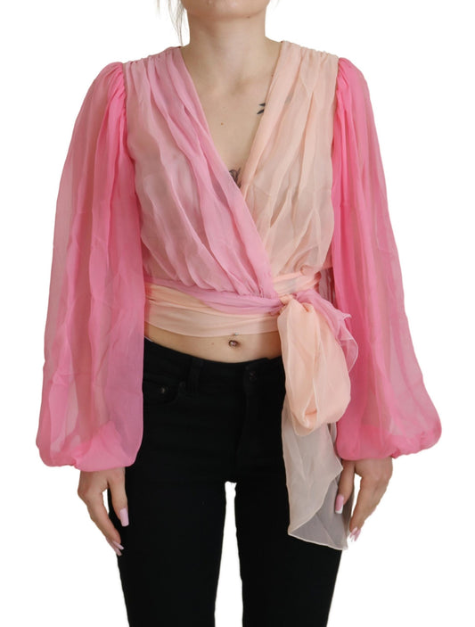 Dolce &amp; Gabbana silk wrap blouse with V-neck in pink