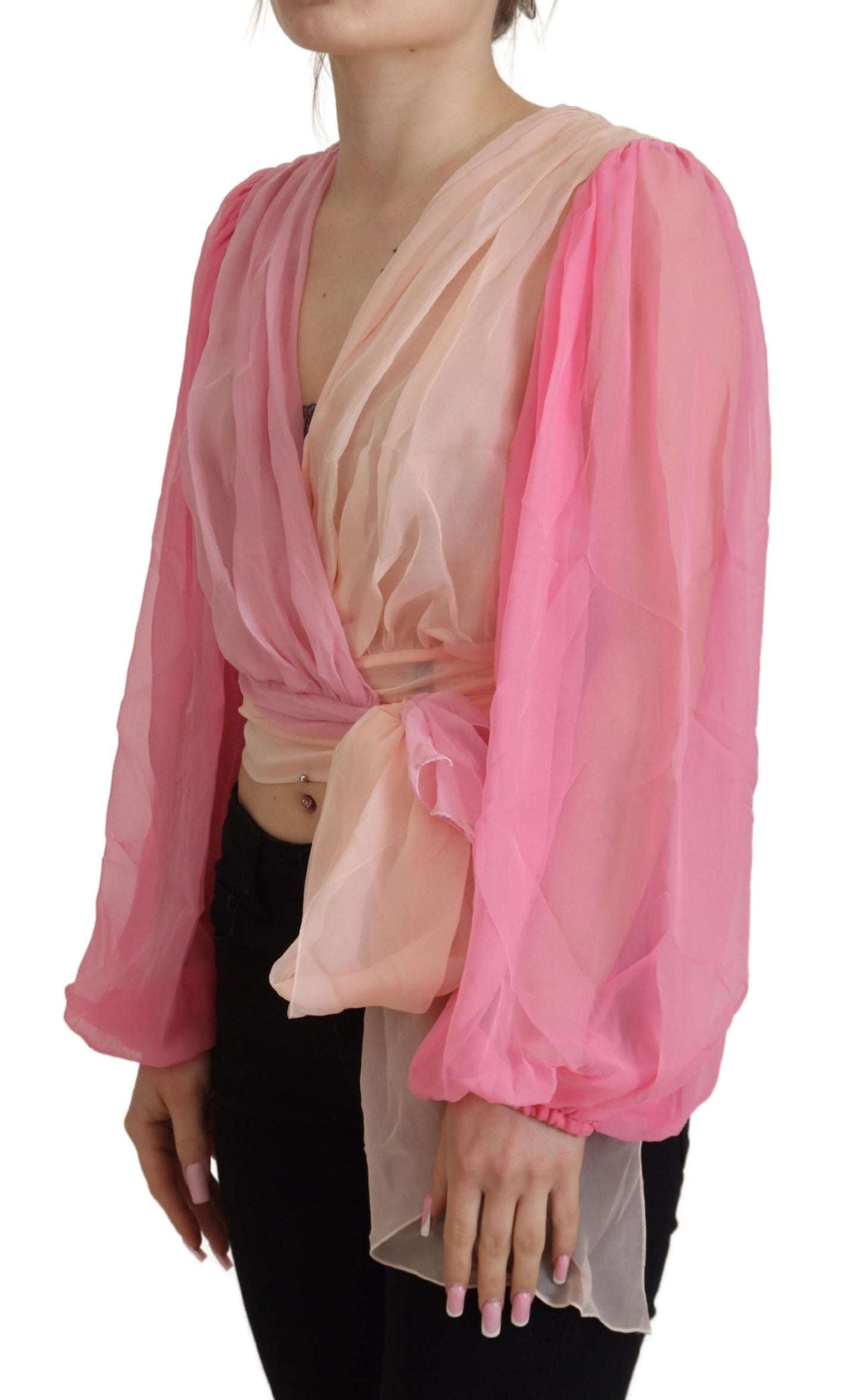 Dolce &amp; Gabbana silk wrap blouse with V-neck in pink