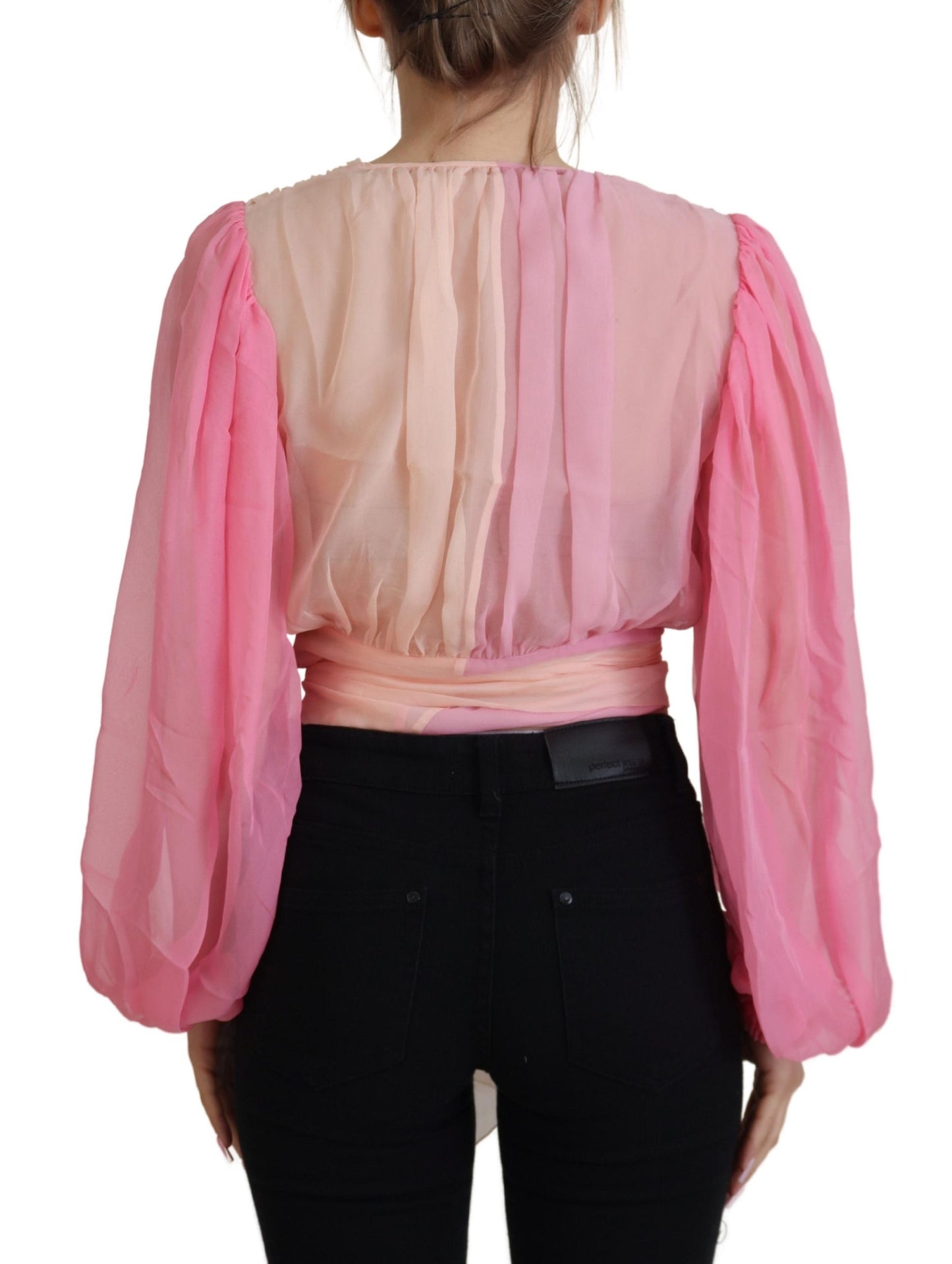 Dolce &amp; Gabbana silk wrap blouse with V-neck in pink