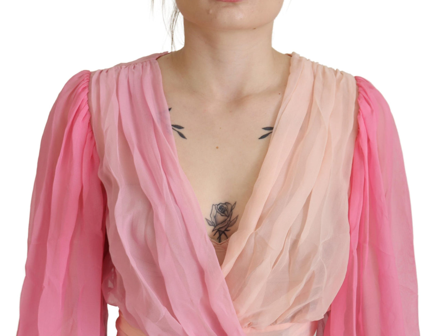 Dolce &amp; Gabbana silk wrap blouse with V-neck in pink