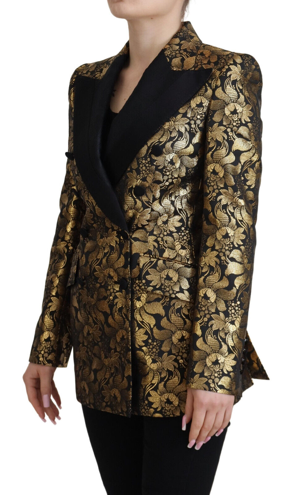 Dolce &amp; Gabbana Elegant black and gold jacket with floral pattern