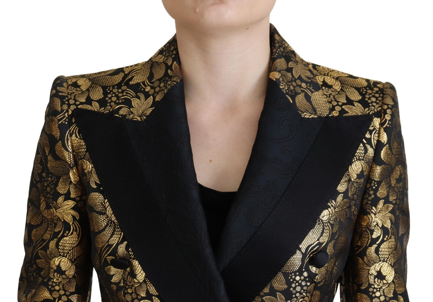 Dolce &amp; Gabbana Elegant black and gold jacket with floral pattern