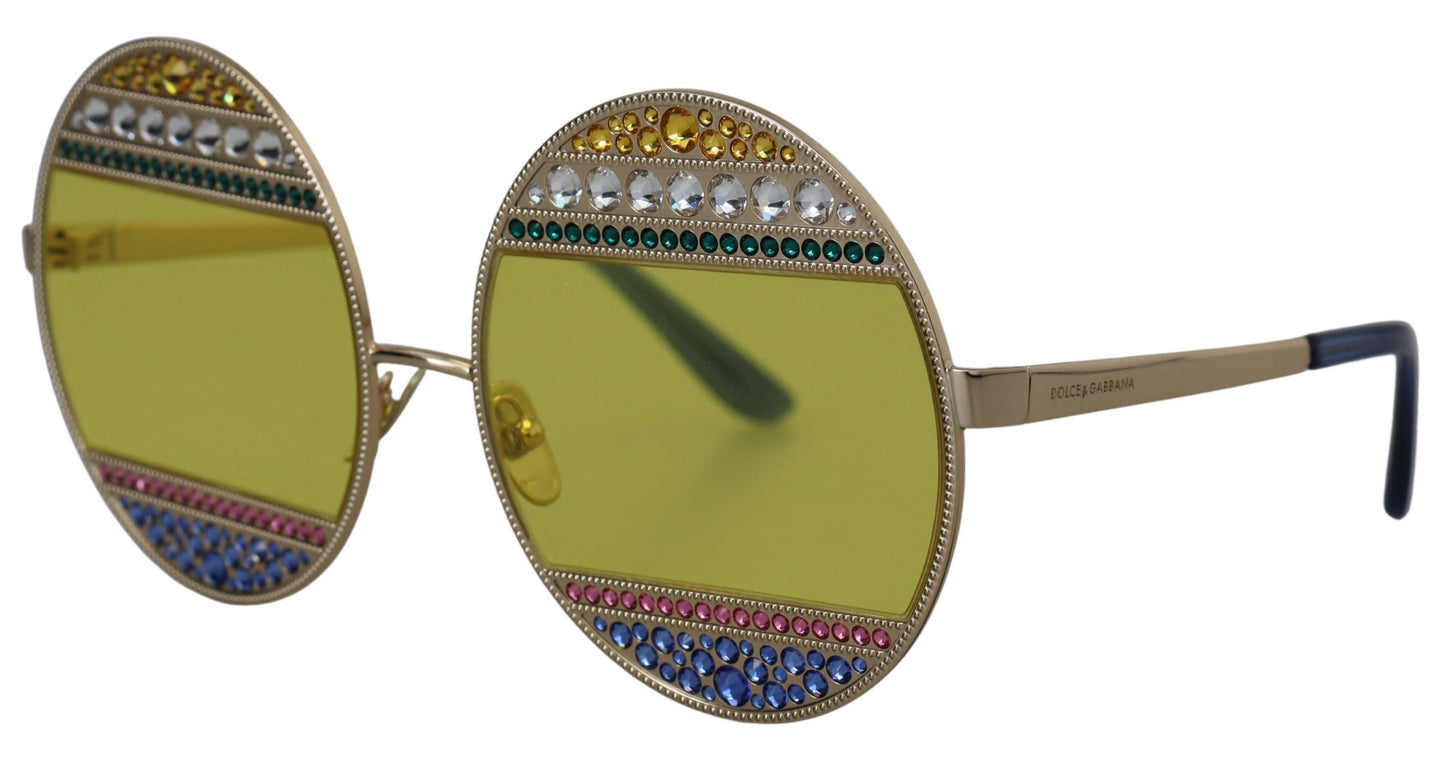 Dolce &amp; Gabbana Oval Sunglasses with Crystal Embellishment in Gold