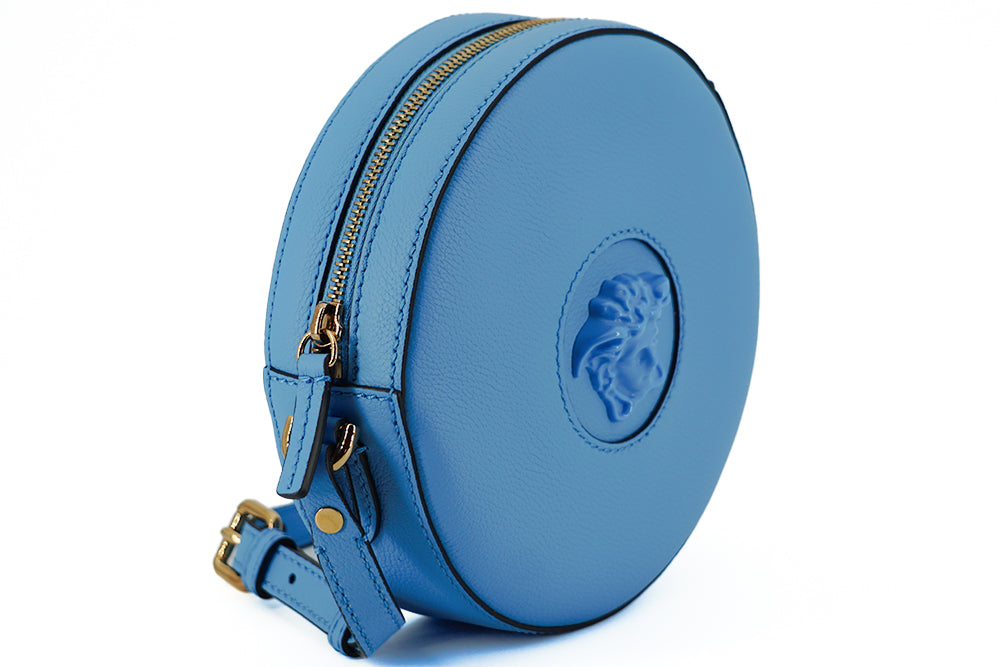 Versace Chic round shoulder bag in blue leather