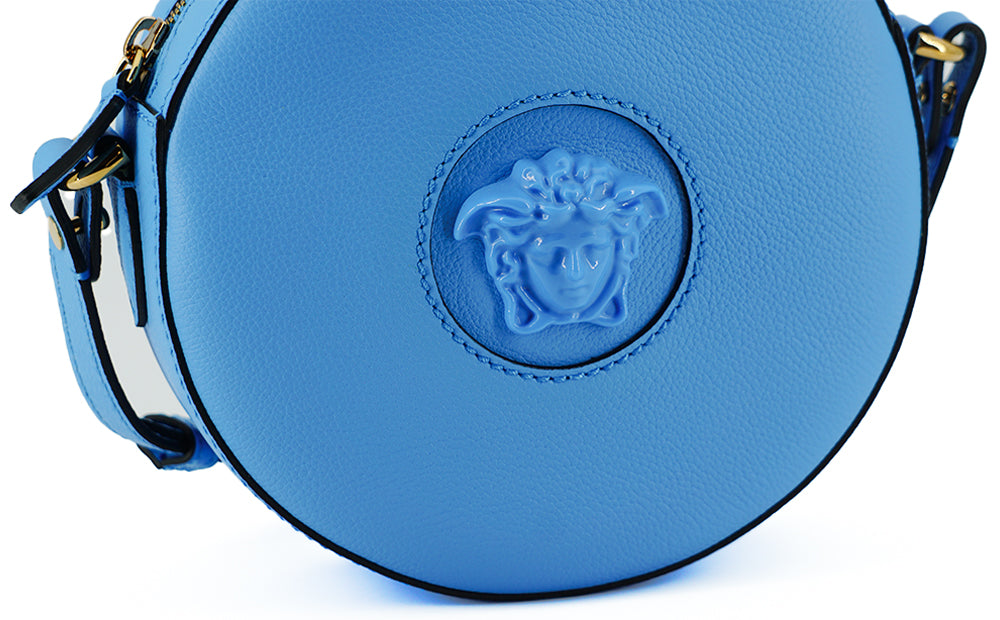 Versace Chic round shoulder bag in blue leather