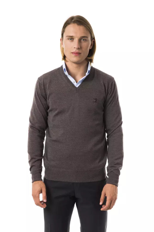 Uominitaliani Grey Merino Wool Sweater for Men