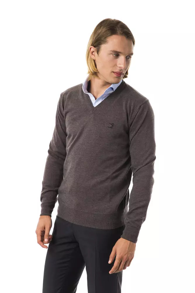 Uominitaliani Grey Merino Wool Sweater for Men