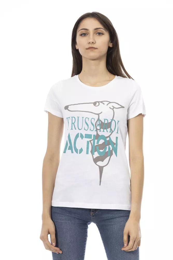 Trussardi Action Schickes weißes bedrucktes Tee: Unverzichtbar für die Sommergarderobe