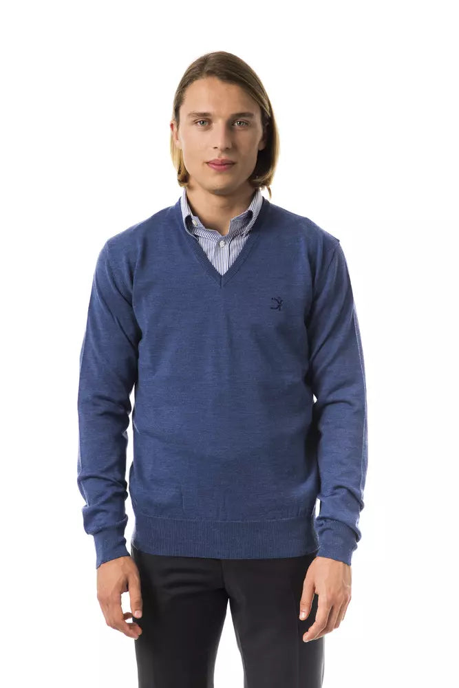 Uominitaliani Blue Merino Wool Sweater for Men