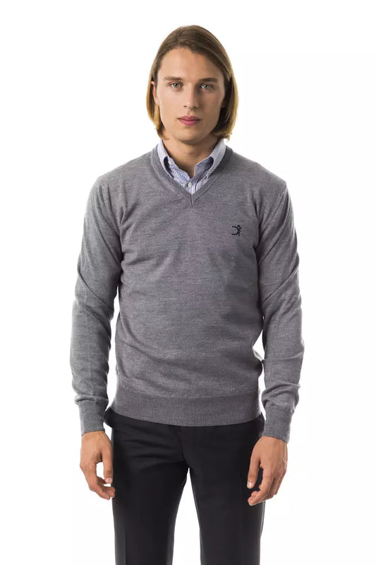 Uominitaliani Grey Merino Wool Sweater for Men