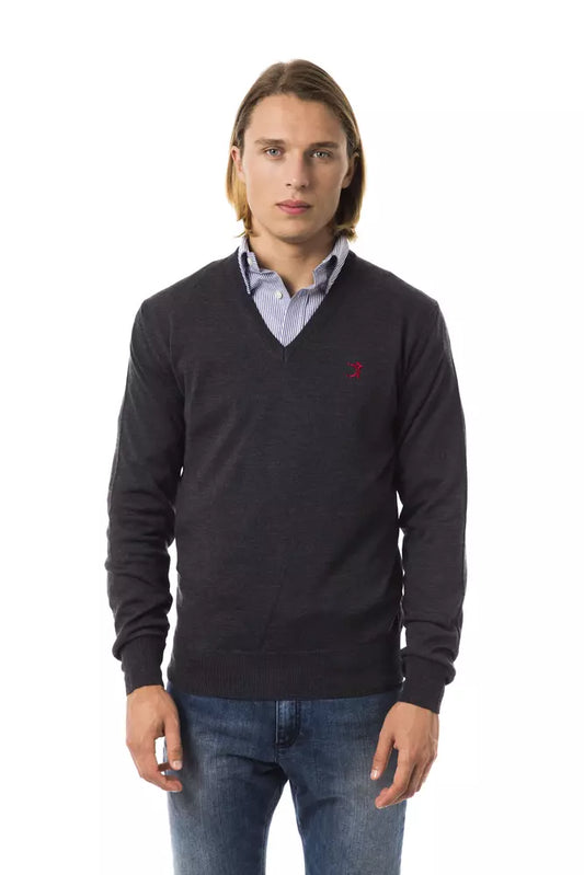 Uominitaliani Grey Merino Wool Sweater for Men