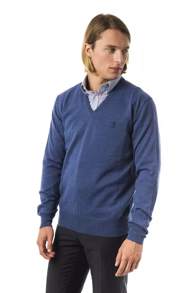 Uominitaliani Blue Merino Wool Sweater for Men