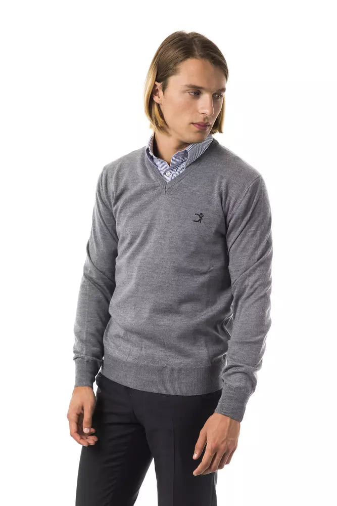 Uominitaliani Grey Merino Wool Sweater for Men