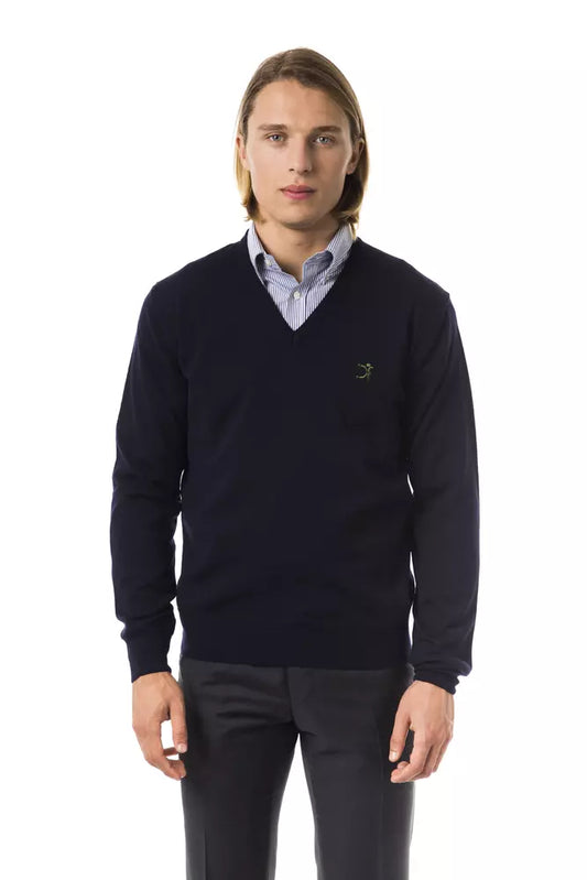 Uominitaliani Blue Merino Wool Sweater for Men